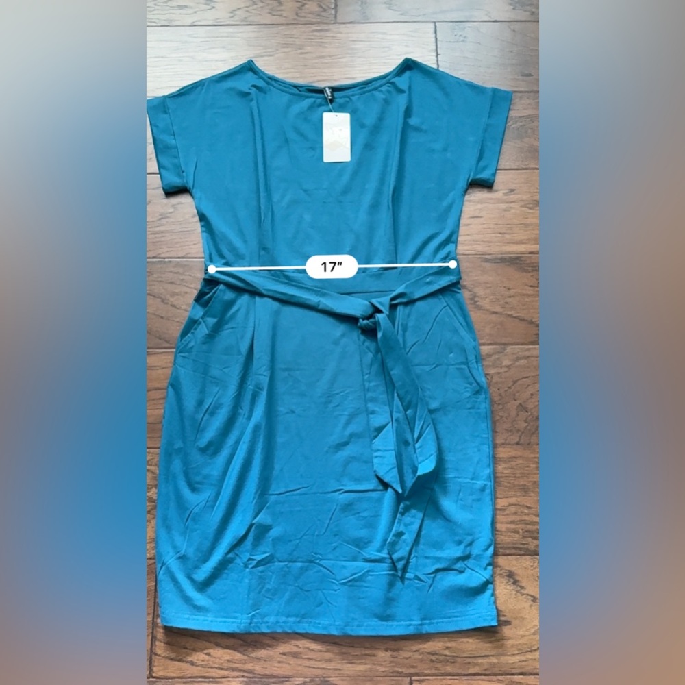 Fashion Women's Size XL Blue Teal Front Tie Short Sleeve T-Shirt Dress - Picture 5 of 10